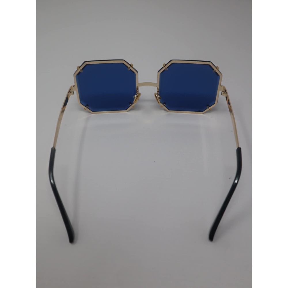Blue Geometric Sunglasses Women Like New Gold Octagon Rimless Style Gem - Picture 5 of 6